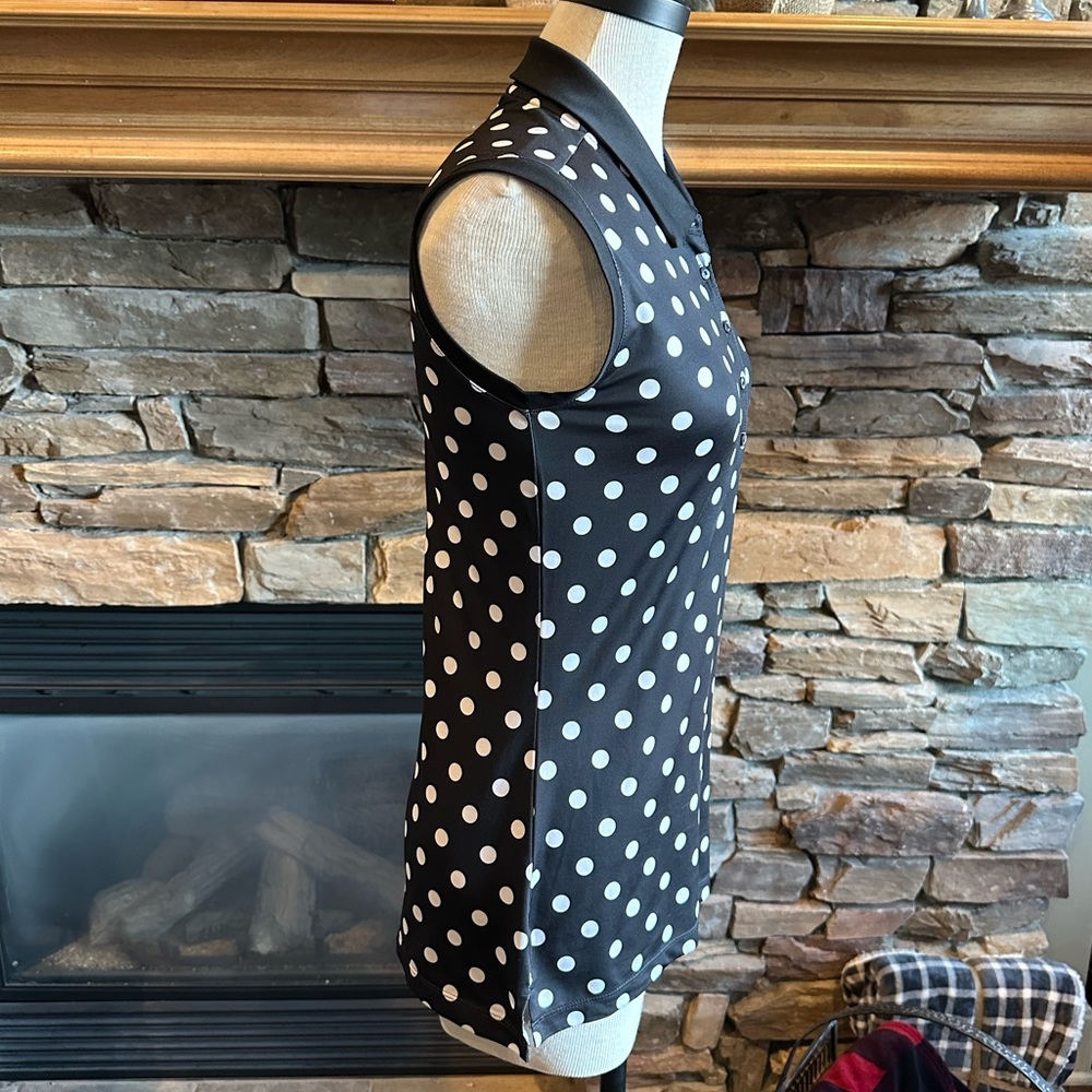 NIKE Golf ⛳️ Ladies Black & White Polka Dot Dri-Fit Sleeveless Golf Shirt - Sz S - Picture 7 of 12